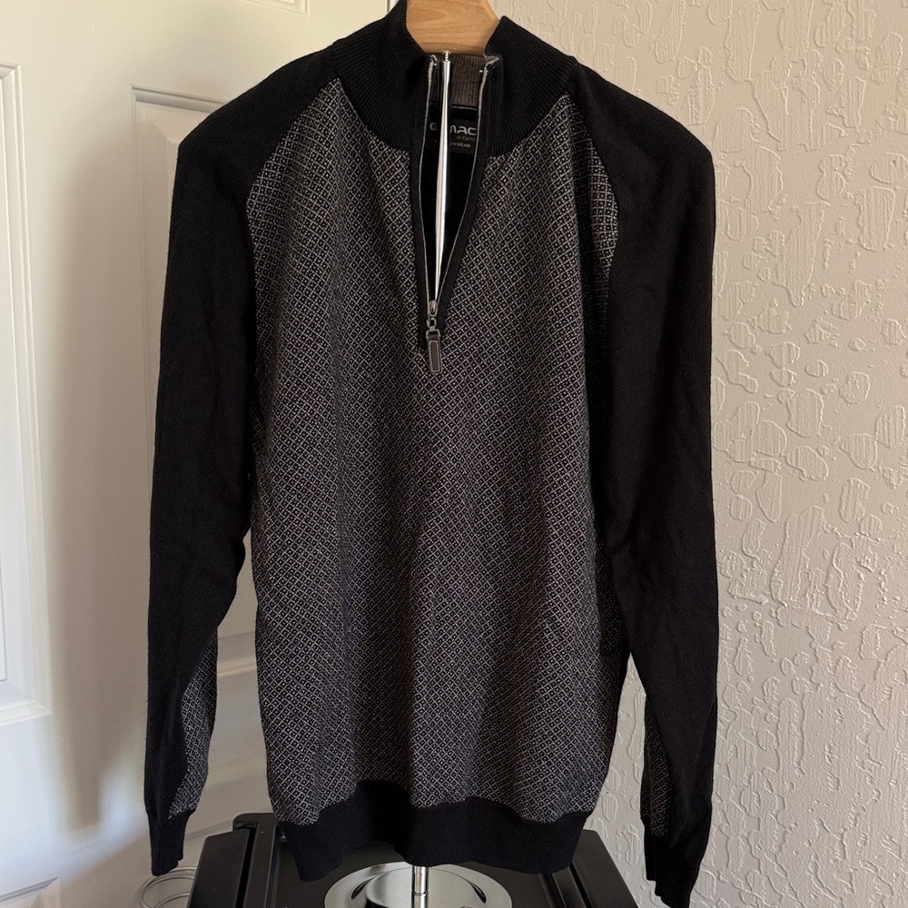 Elegant Black and Gray Zip-Up Sweater